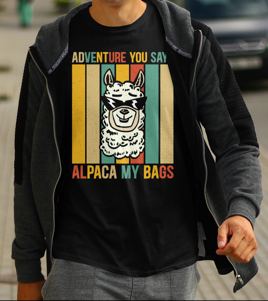 Adventure You Say Alpaca My Bags Vintage Retro Striped Alpaca T-Shirt
