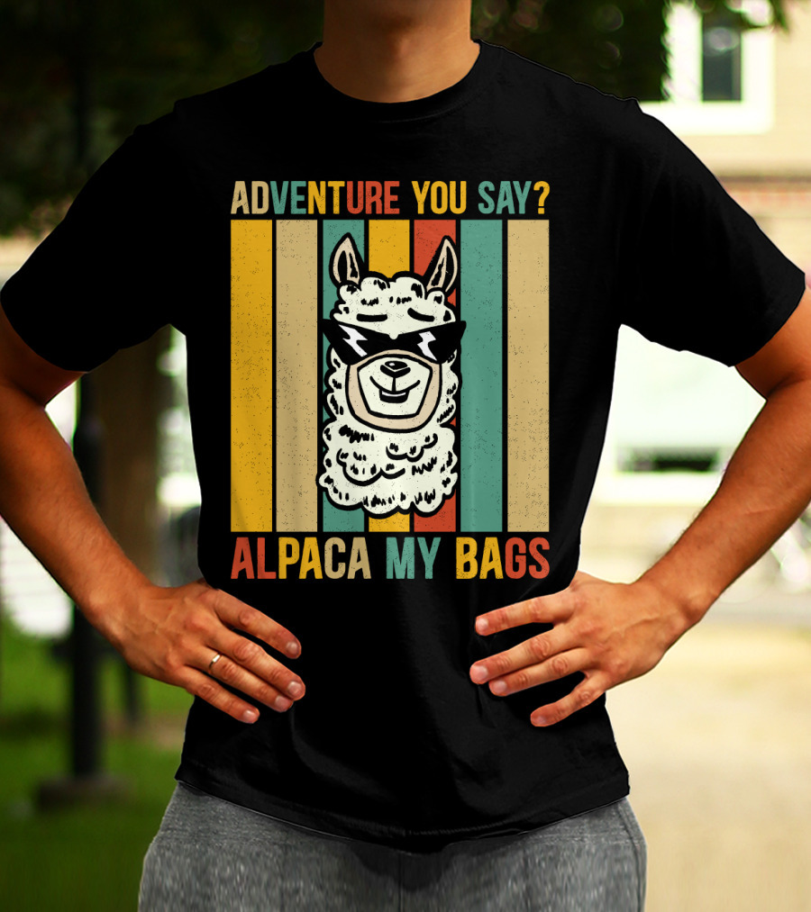Adventure You Say Alpaca My Bags Vintage Retro Striped Alpaca T-Shirt