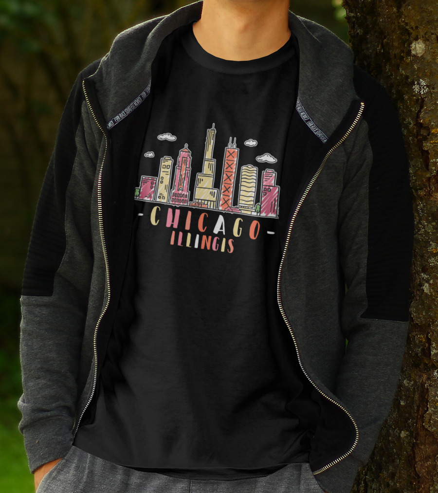 Chicago Skyline Illinois Colorful Cityscape T-Shirt