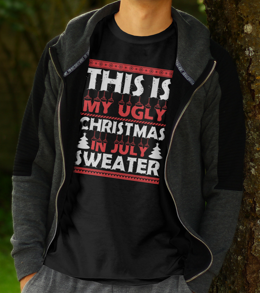 This Is My Ugly Christmas In July Sweater With Festive Winter T-Shirt