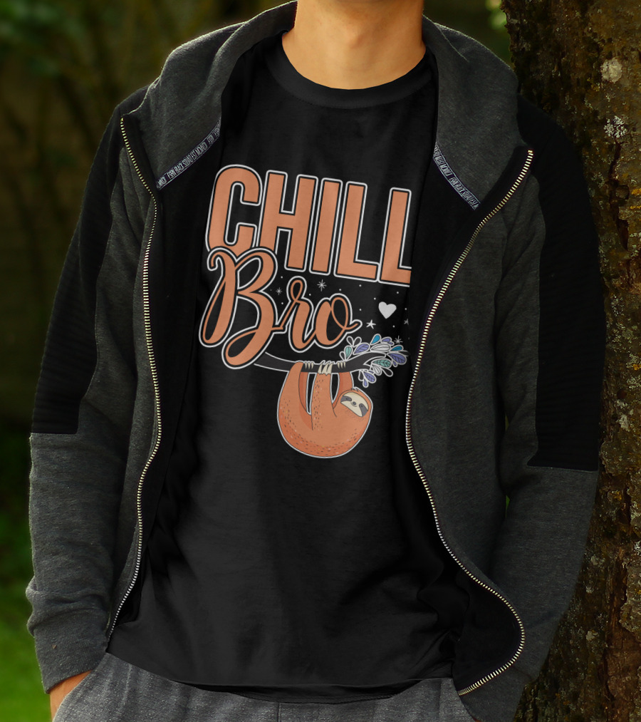 CHILL BRO Sloth Hanging With Heart And Stars T-Shirt