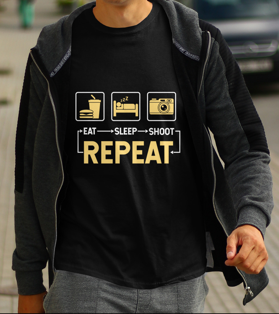 Eat Sleep Shoot Repeat Photography Camera Icon Steps T-Shirt