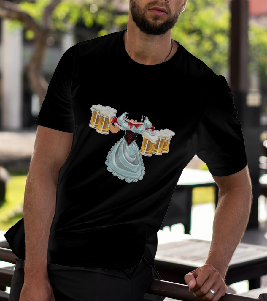 Dirndl Fraulein Oktoberfest Costume With Beer Mugs T-Shirt