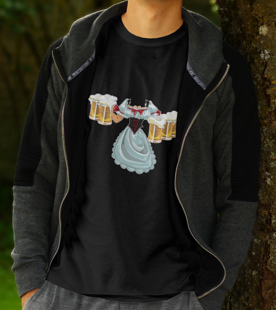 Dirndl Fraulein Oktoberfest Costume With Beer Mugs T-Shirt
