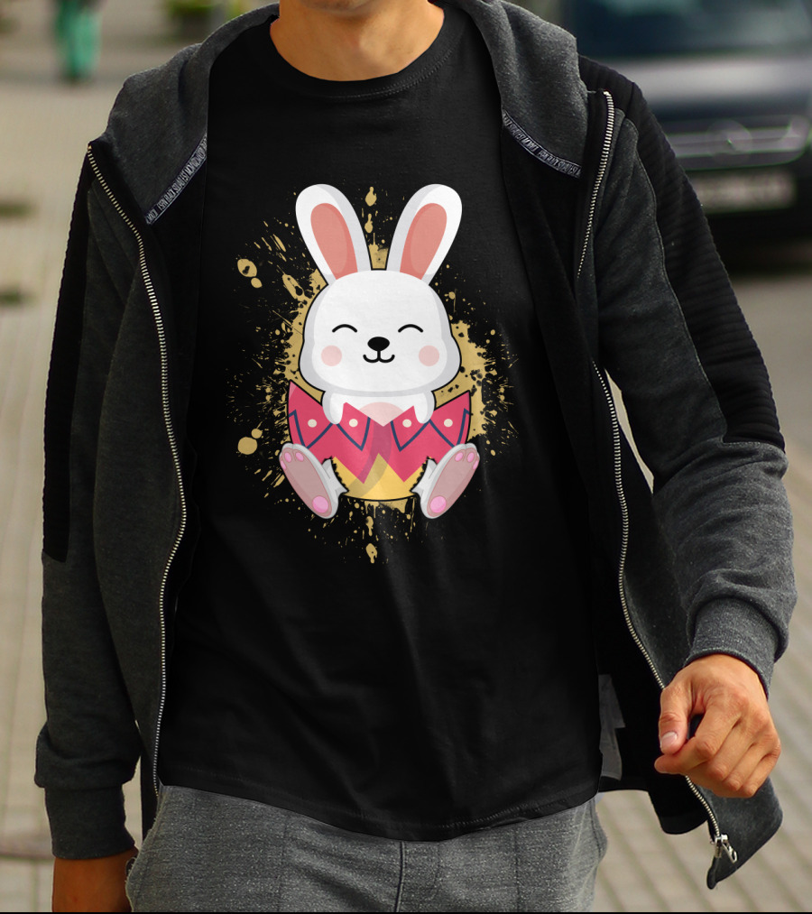 Funny Bunny Easter Rabbit In Colorful Egg Burst T-Shirt