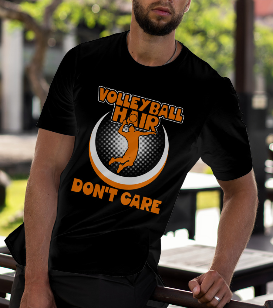 Volleyball Hair Don't Care Jumping Spiker Retro Circle T-Shirt