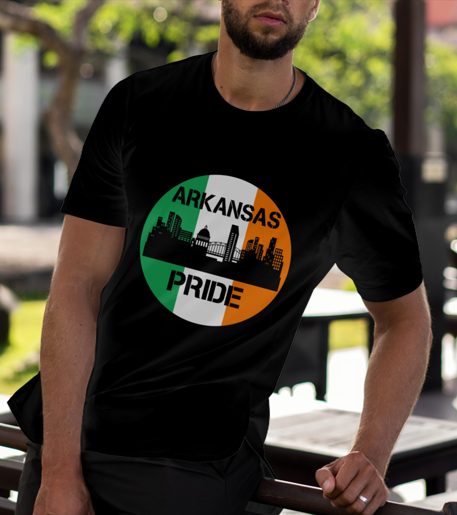 Arkansas Pride Skyline Irish Flag Iconic Cityscape T-Shirt