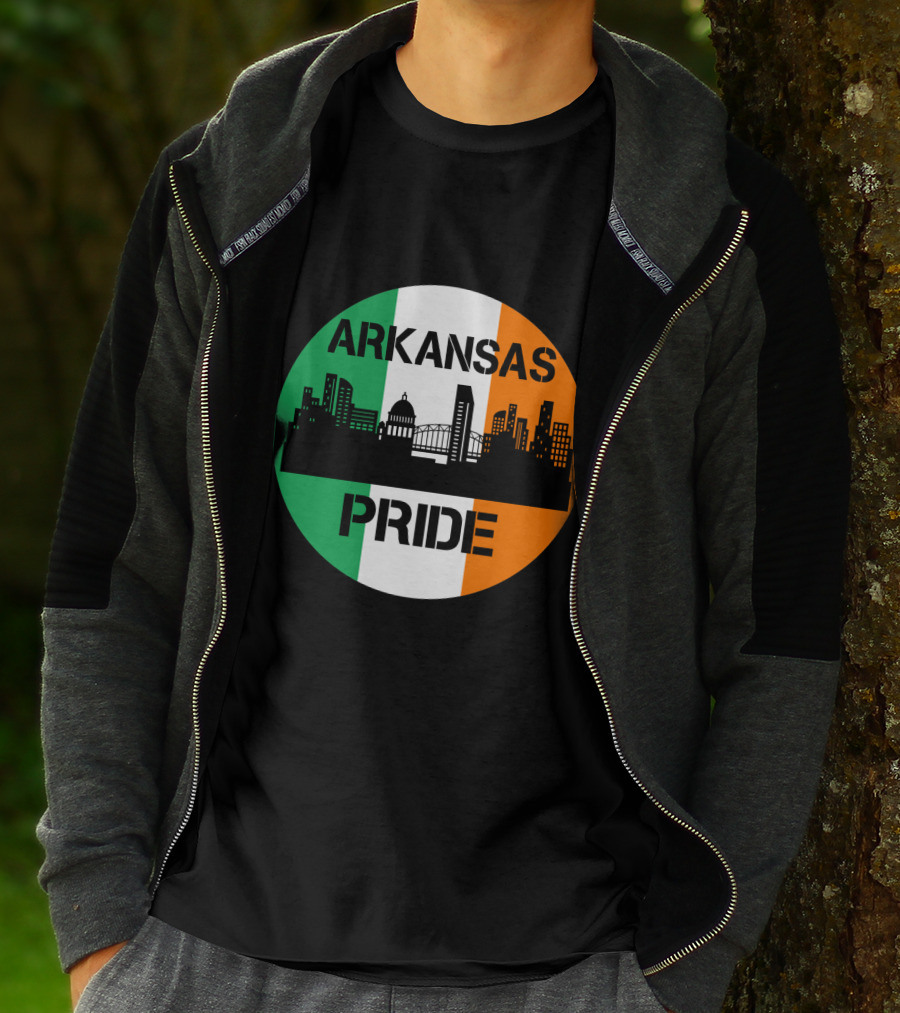 Arkansas Pride Skyline Irish Flag Iconic Cityscape T-Shirt