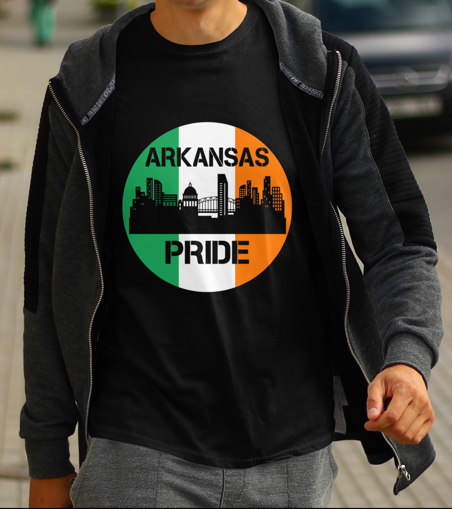 Arkansas Pride Skyline Irish Flag Iconic Cityscape T-Shirt