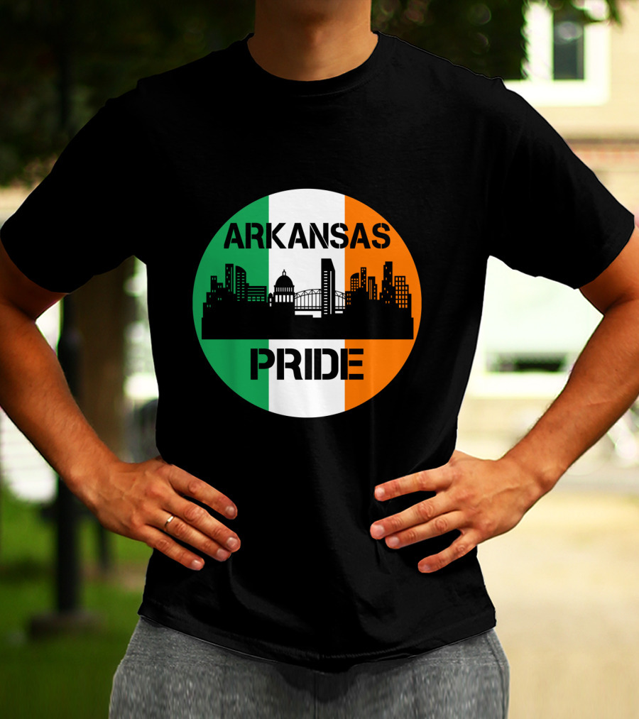 Arkansas Pride Skyline Irish Flag Iconic Cityscape T-Shirt