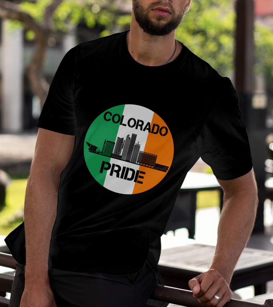 Colorado Pride Skyline With Irish Flag Background T-Shirt