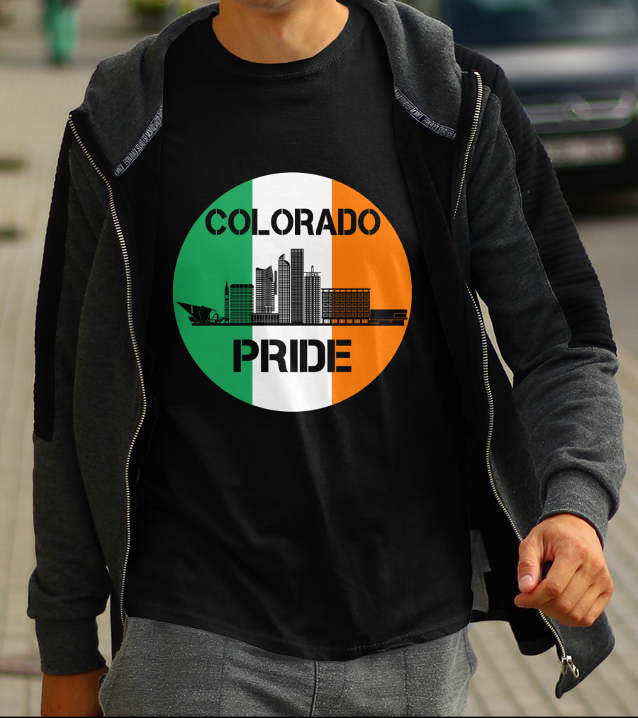 Colorado Pride Skyline With Irish Flag Background T-Shirt