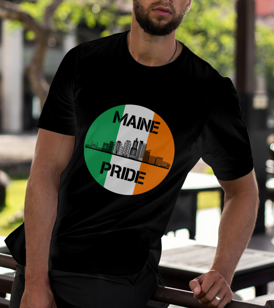 Maine Pride City Skyline With Irish Flag Colors Maine T-Shirt
