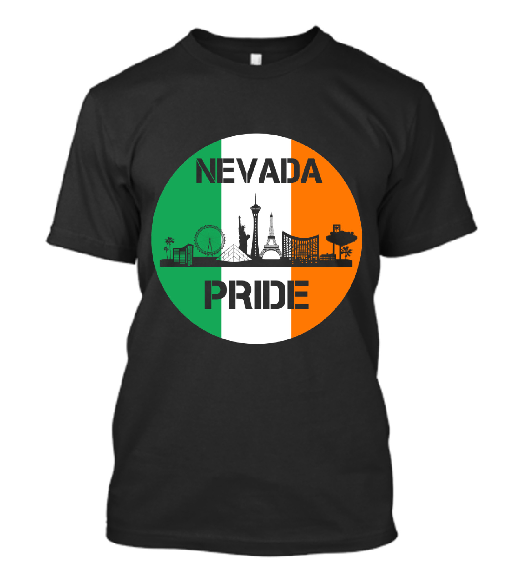 Nevada Pride Skyline With Irish Flag Colors And Iconic Landmarks T-Shirt