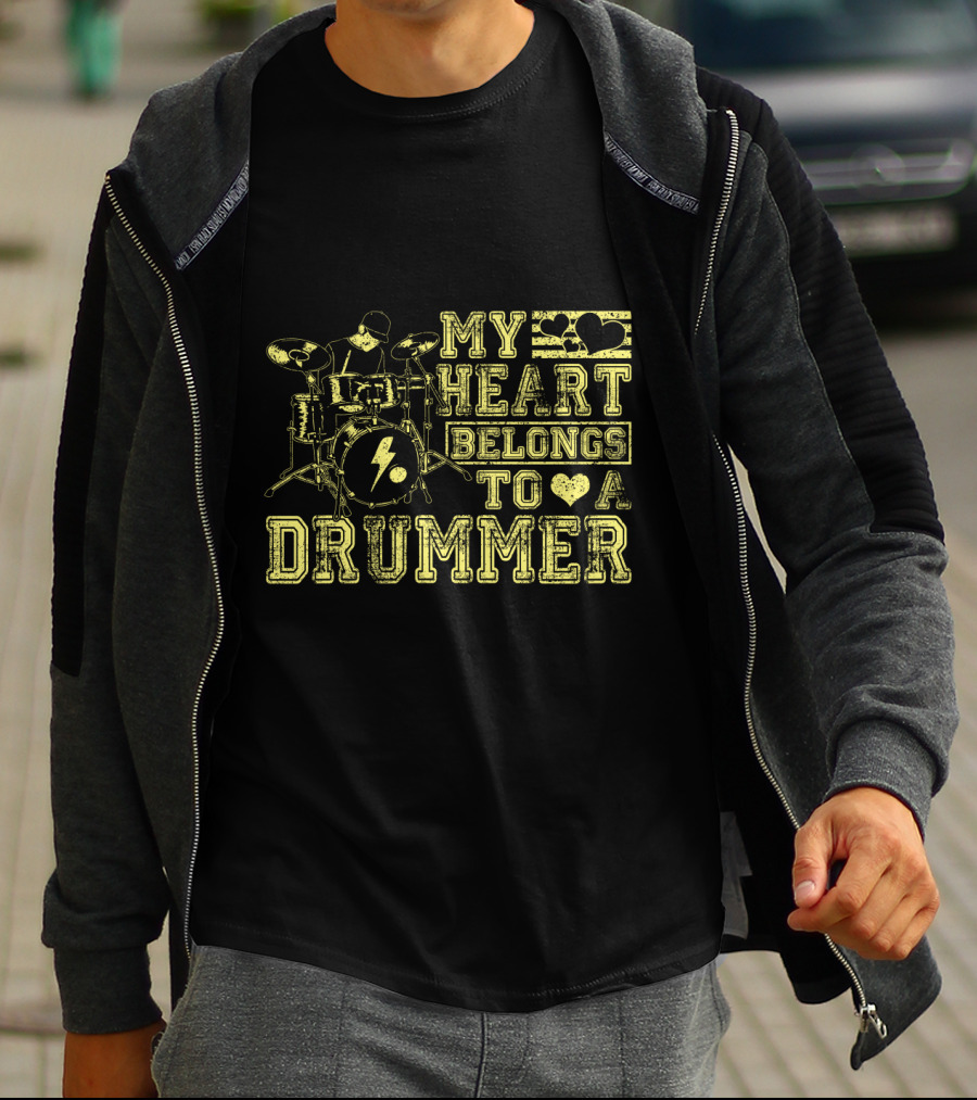 My Heart Belongs To A Drummer My Heart Band Player Drums Icon Love T-Shirt