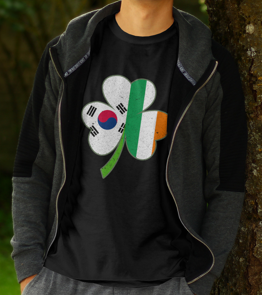 St Patricks Day Irish Korean Shamrock Green Clover Flag Fusion T-Shirt