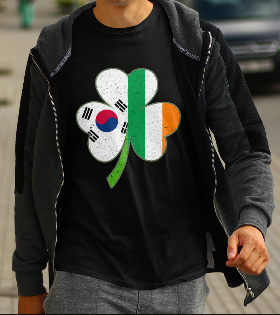St Patricks Day Irish Korean Shamrock Green Clover Flag Fusion T-Shirt