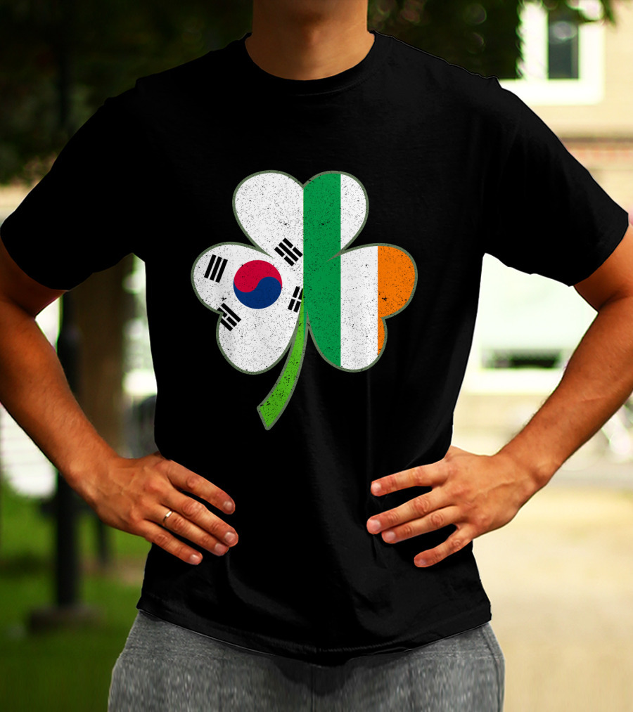 St Patricks Day Irish Korean Shamrock Green Clover Flag Fusion T-Shirt