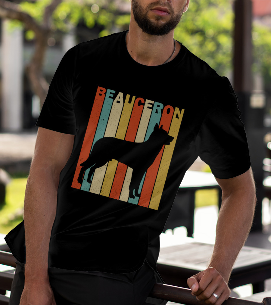 Beauceron Retro Silhouette Vertical Stripes T-Shirt