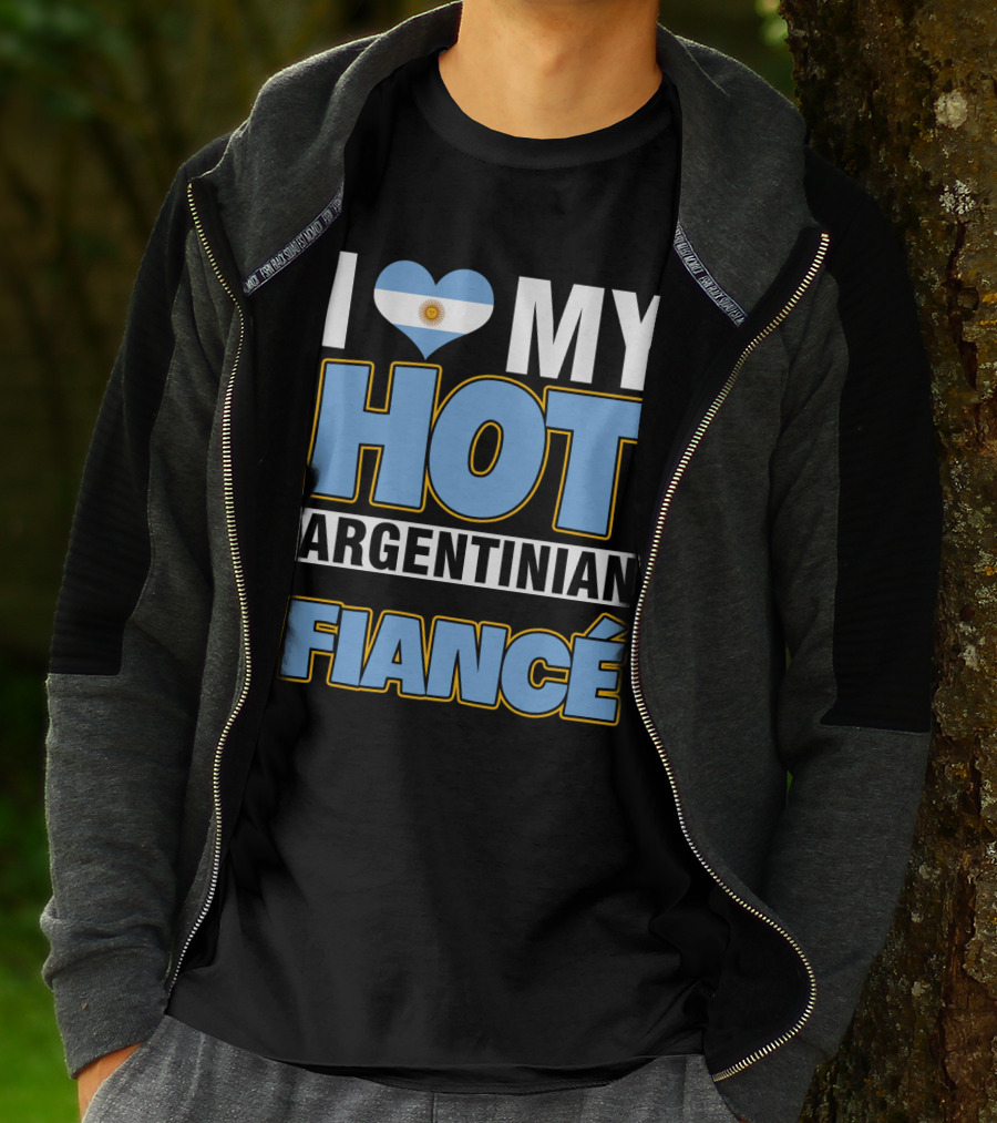 I Love My Hot Argentinian Fiancé Heart Flag T-Shirt