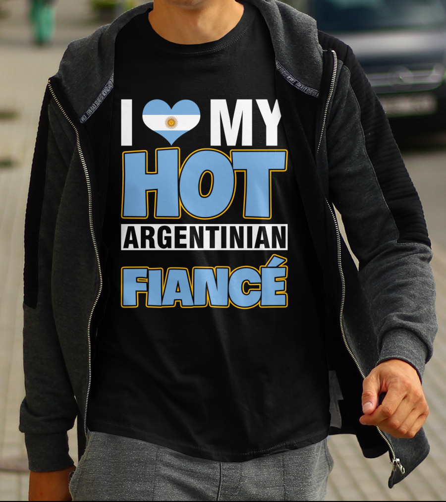 I Love My Hot Argentinian Fiancé Heart Flag T-Shirt