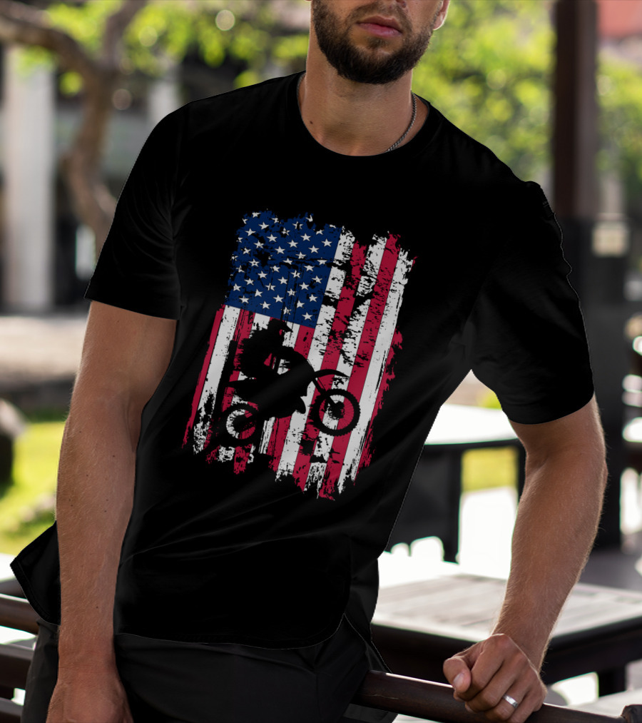 Motorcross Vintage American Flag Dirt Biking MotoX Racing T-Shirt