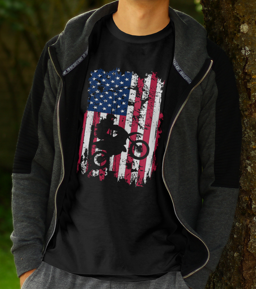 Motorcross Vintage American Flag Dirt Biking MotoX Racing T-Shirt