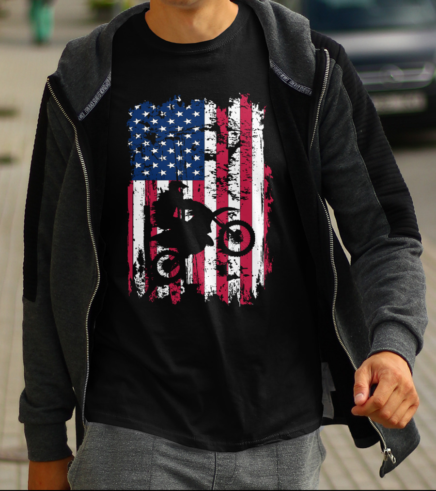 Motorcross Vintage American Flag Dirt Biking MotoX Racing T-Shirt