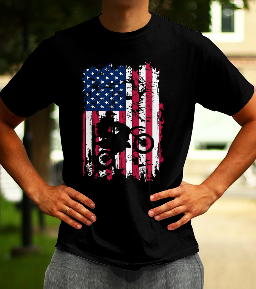 Motorcross Vintage American Flag Dirt Biking MotoX Racing T-Shirt
