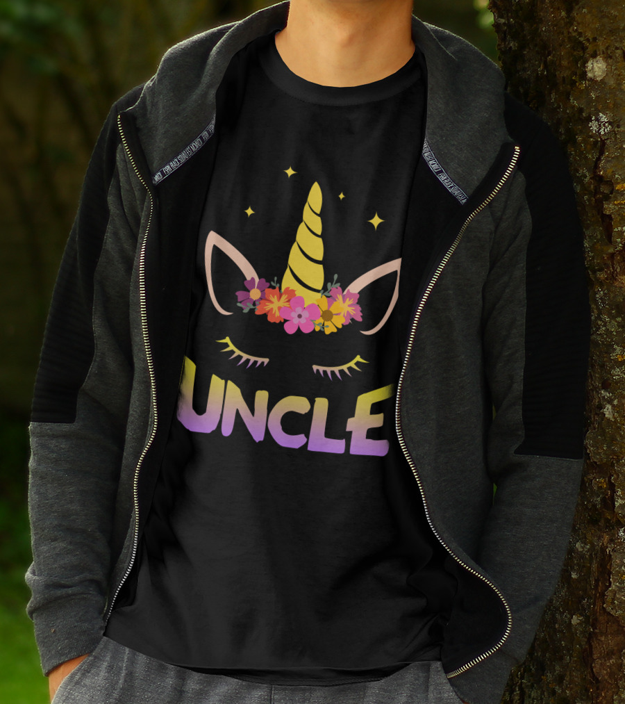 Unicorn Floral Horn Uncle Birthday Funny Stars T-Shirt