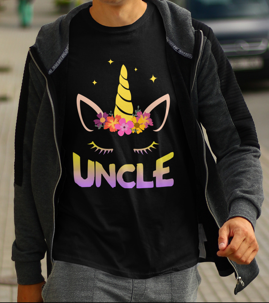 Unicorn Floral Horn Uncle Birthday Funny Stars T-Shirt