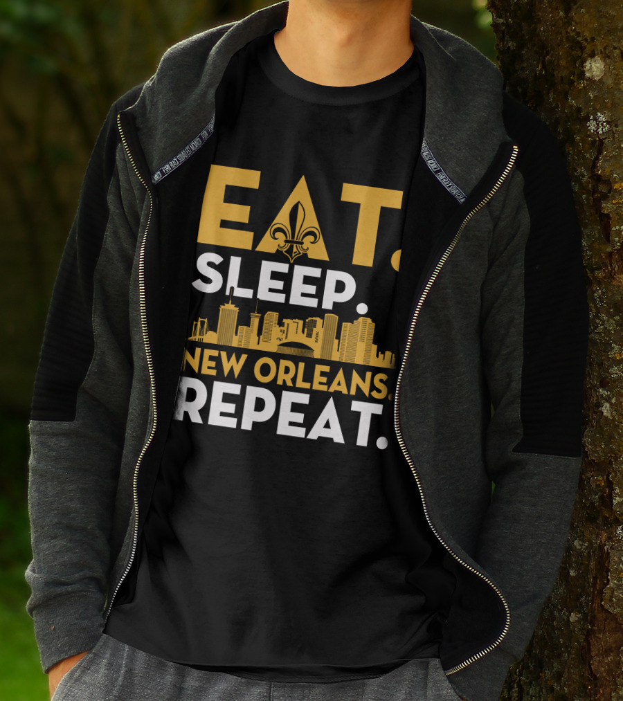 EAT SLEEP NEW ORLEANS REPEAT Fleur-de-Lis Skyline T-Shirt