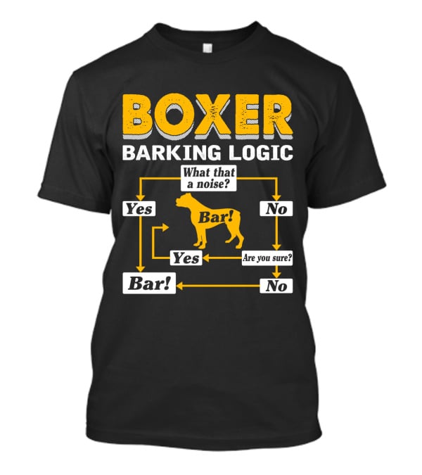 Boxer Barking Logic Flowchart Humor Yes No Bar Noise T-Shirt