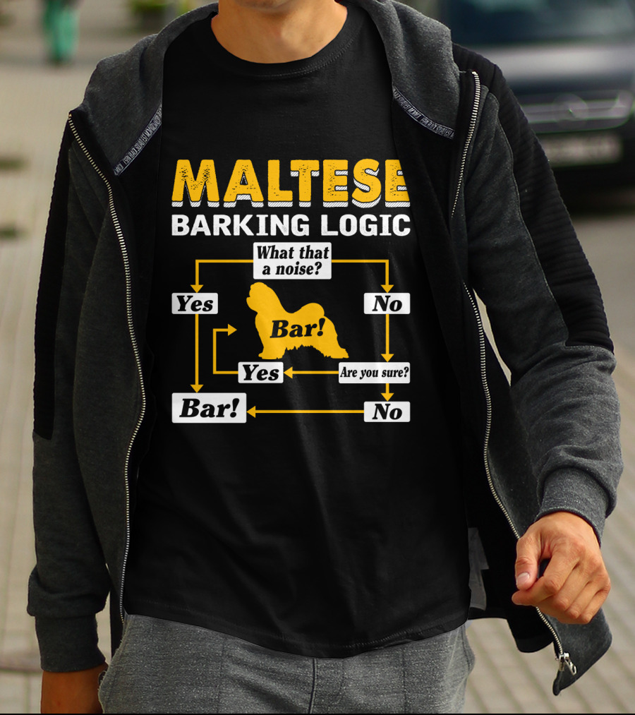 Maltese Barking Logic What That A Noise Bar Are You Sure? Yes No T-Shirt