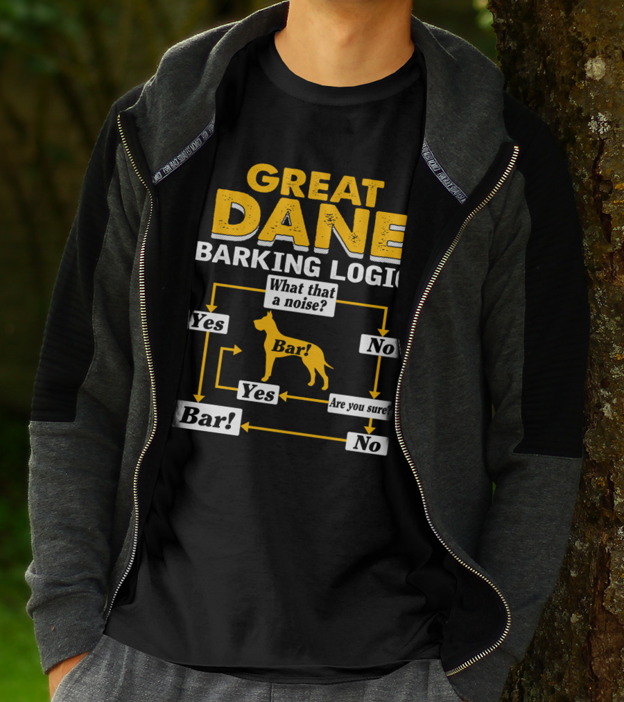 Great Dane Barking Logic Flowchart Humor Yes No Are You Sure? Bar T-Shirt