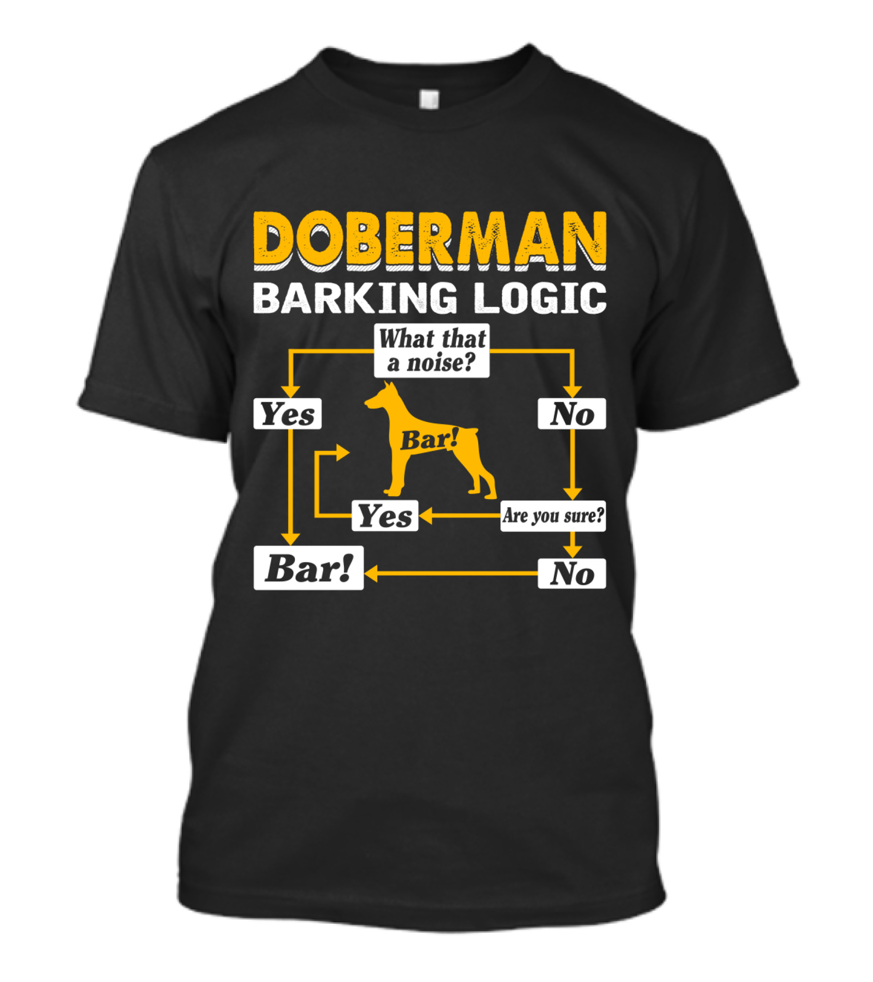 Doberman Barking Logic Flowchart Humor Yes Bar No Are You Sure? T-Shirt