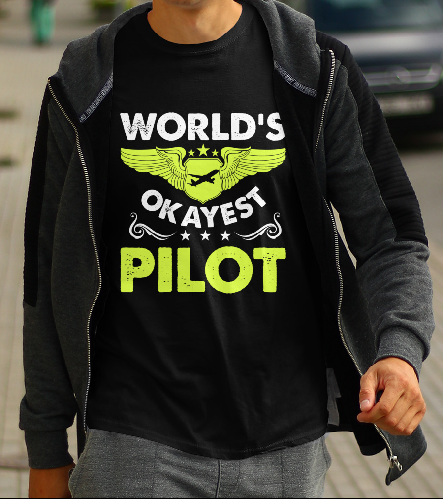 WORLD'S OKAYEST PILOT Wing Emblem Stars T-Shirt
