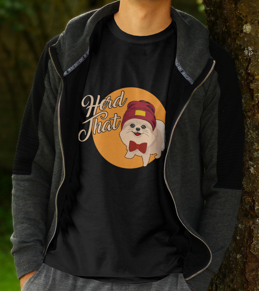 Herd That Funny Pomeranian Animal Lover Dog With Hat And Bowtie T-Shirt
