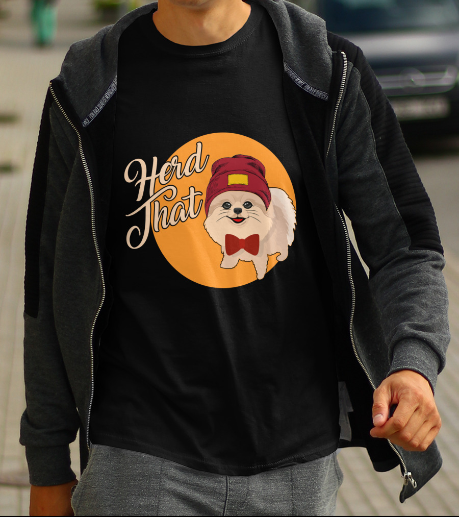 Herd That Funny Pomeranian Animal Lover Dog With Hat And Bowtie T-Shirt