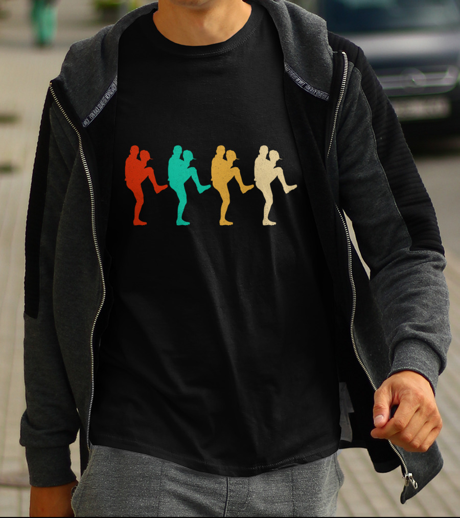 Vintage Baseball Pitching Silhouettes Multicolor T-Shirt