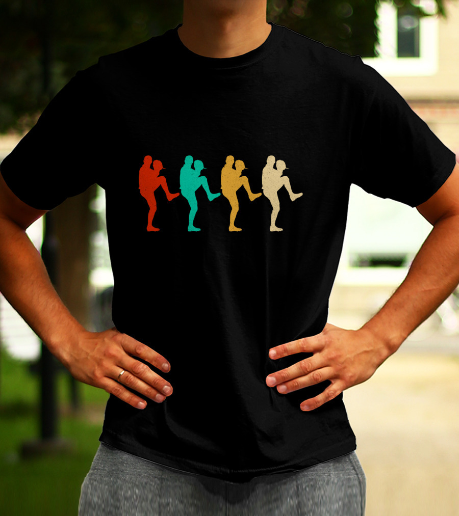 Vintage Baseball Pitching Silhouettes Multicolor T-Shirt