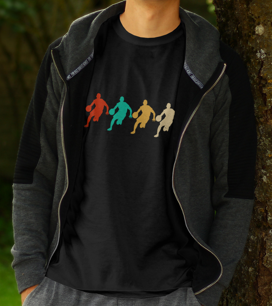 Vintage Basketball Dribbling Silhouettes Retro Colors T-Shirt