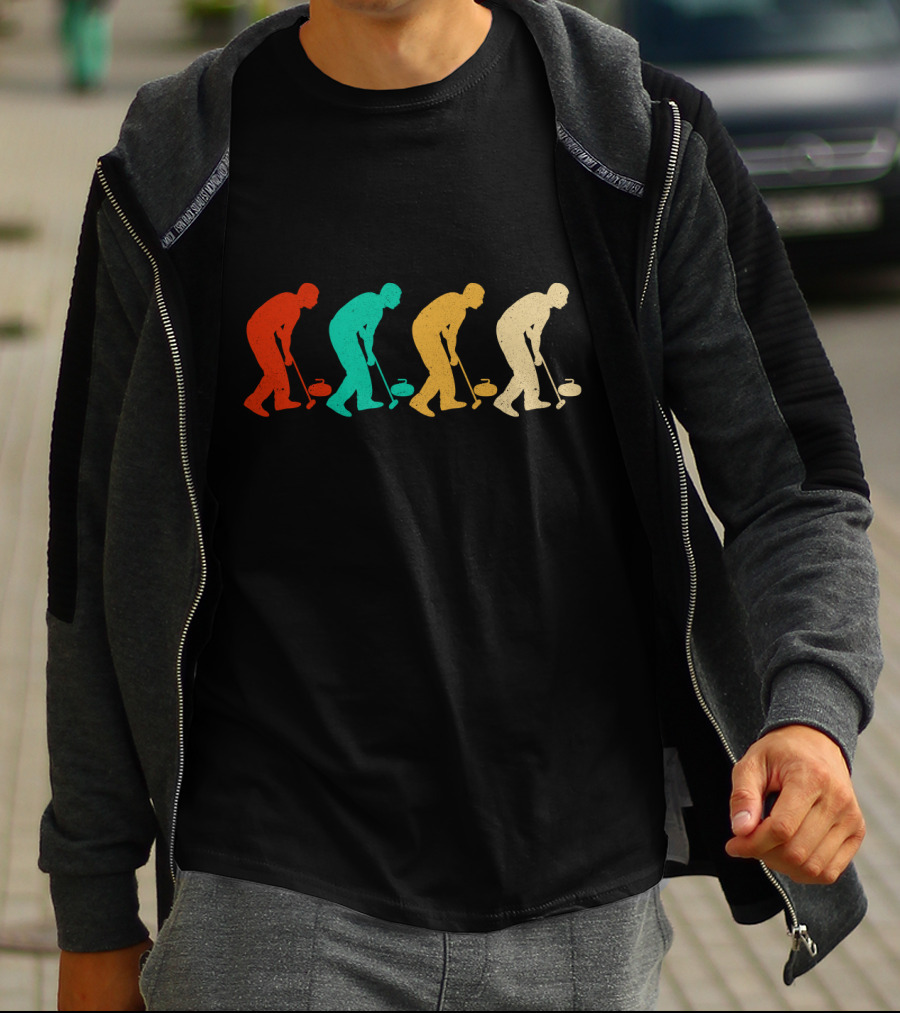 Vintage Curling Retro Silhouette Player Sequence T-Shirt