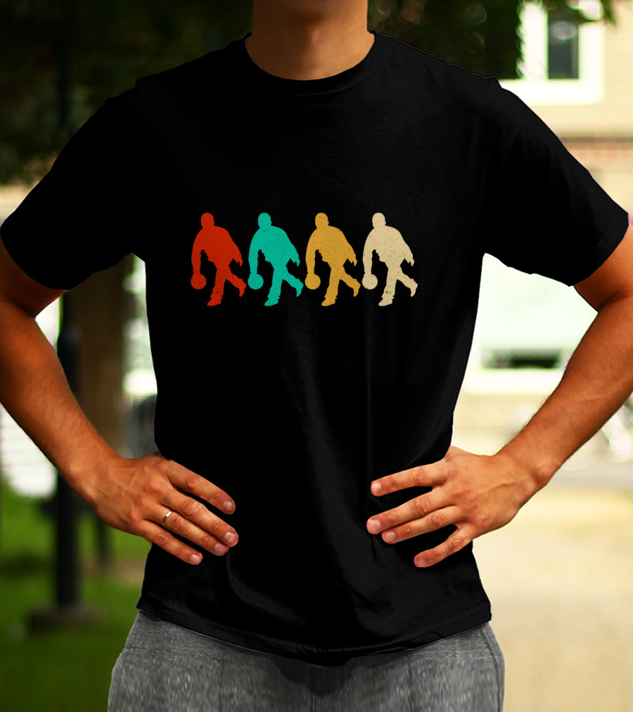 Vintage Bowling Silhouette Retro Colorful Bowlers T-Shirt