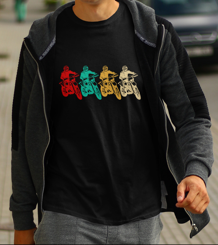 Vintage Dirt Bike Racing Multicolor Riders T-Shirt