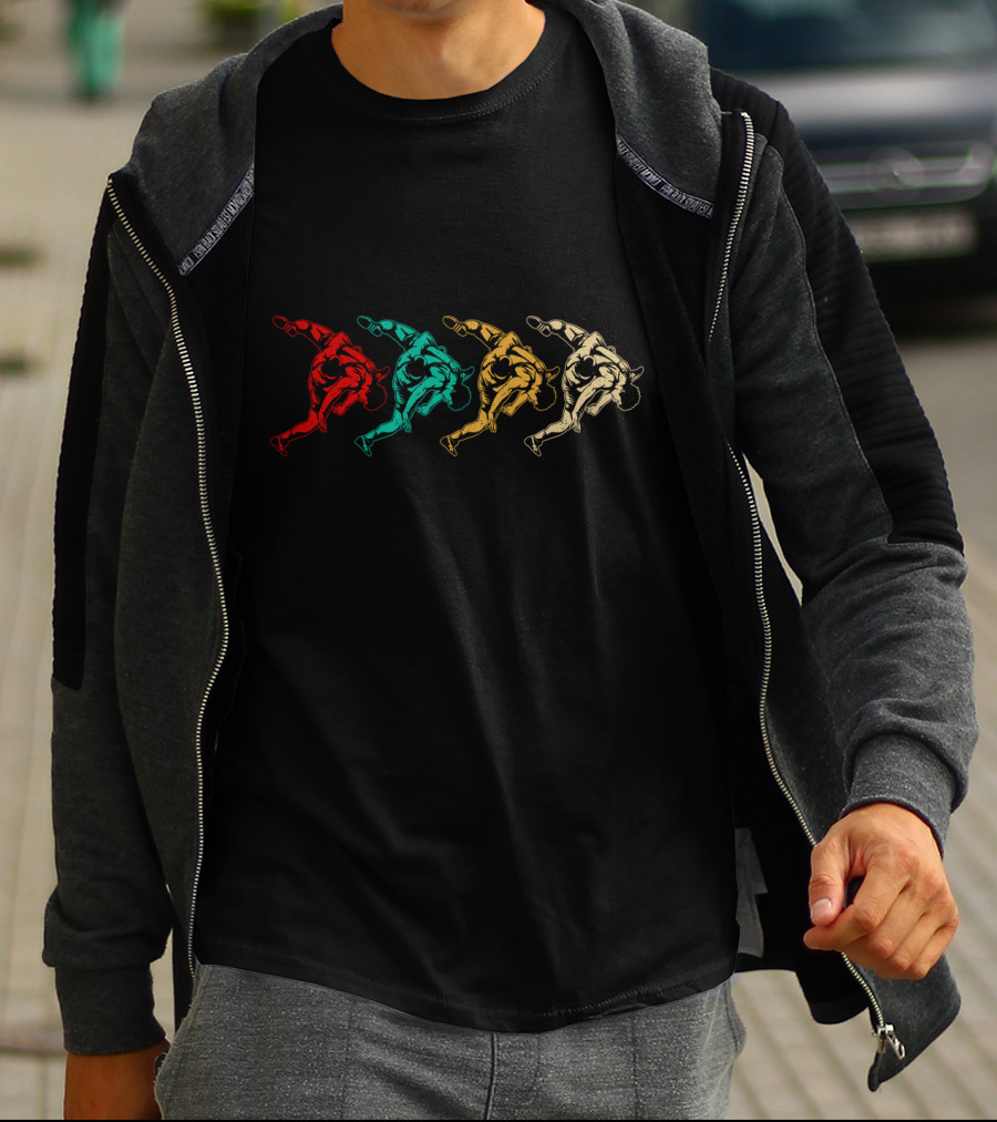Vintage Wrestling Grappler Silhouette Multicolor Sequence T-Shirt