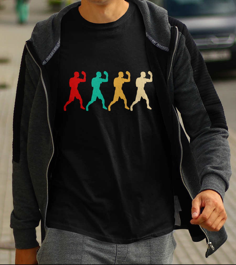 Vintage Boxing Silhouettes Retro Colorful Stance T-Shirt