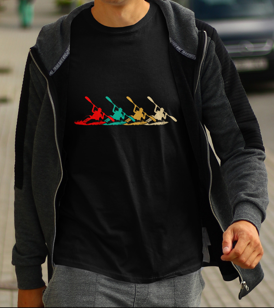 Vintage Retro Kayaking Multicolor Paddle Adventure T-Shirt