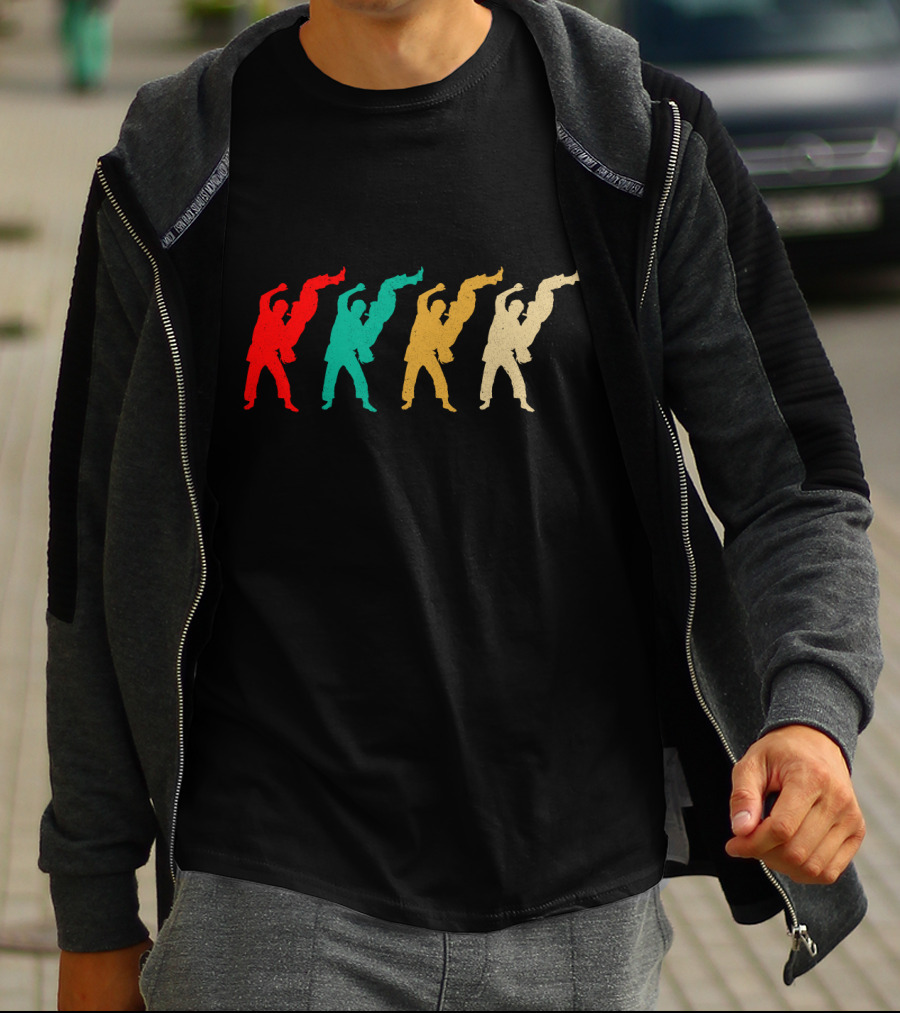 Vintage Jiu Jitsu Colorful Silhouettes Martial Arts T-Shirt