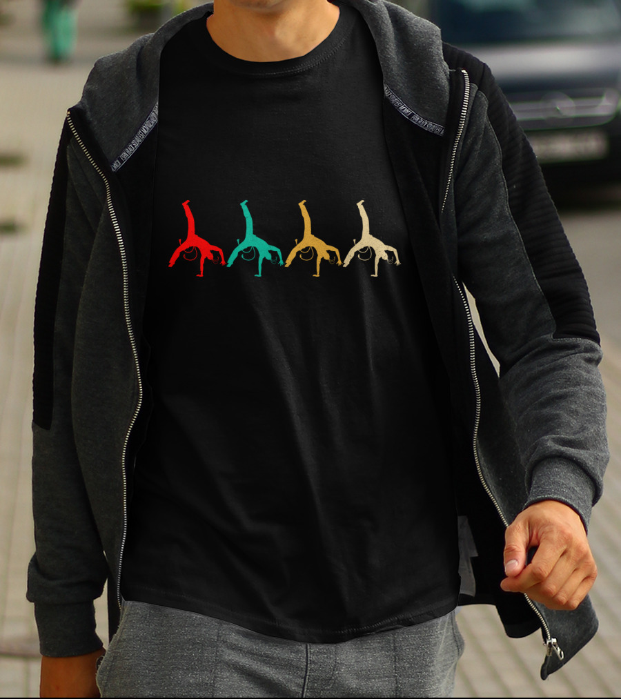 Vintage Capoeira Handstand Silhouettes In Retro Colors T-Shirt